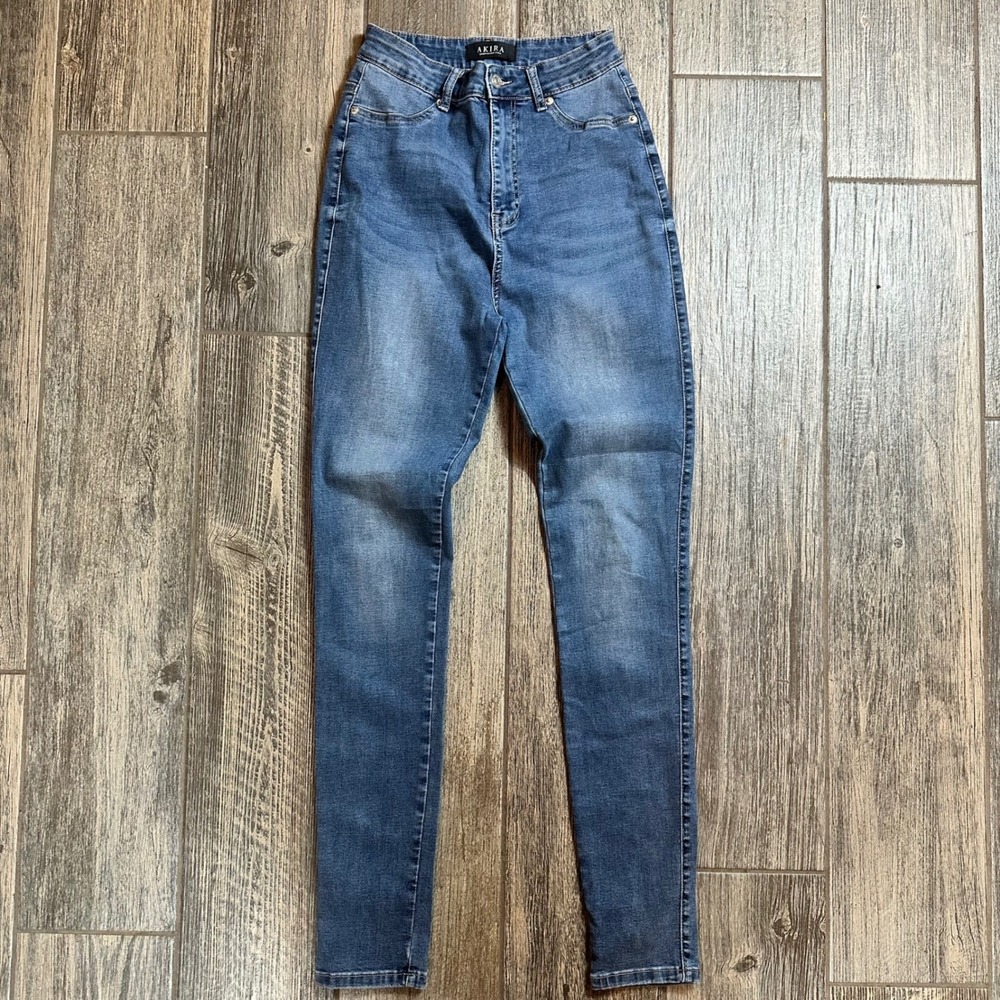 AKIRA Women's Jeans Size 11 High Rise Stretch Skinny Denim Blue Casual